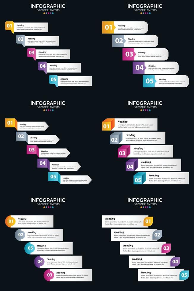 Vector 6 Infographics Pack Presentation slide template 5 Steps cycle diagrams and timelines