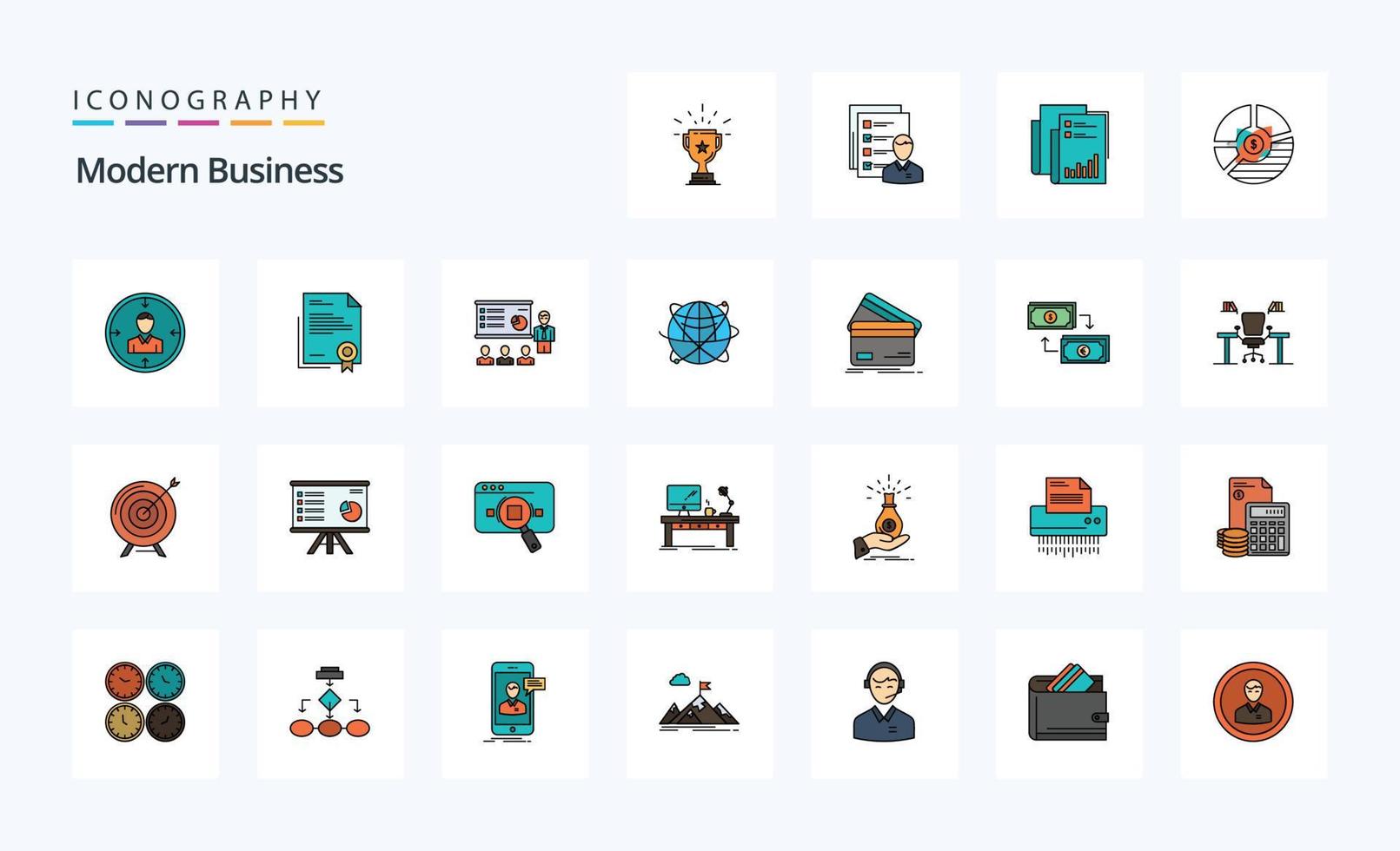 25 Modern Business Line Filled Style icon pack vector