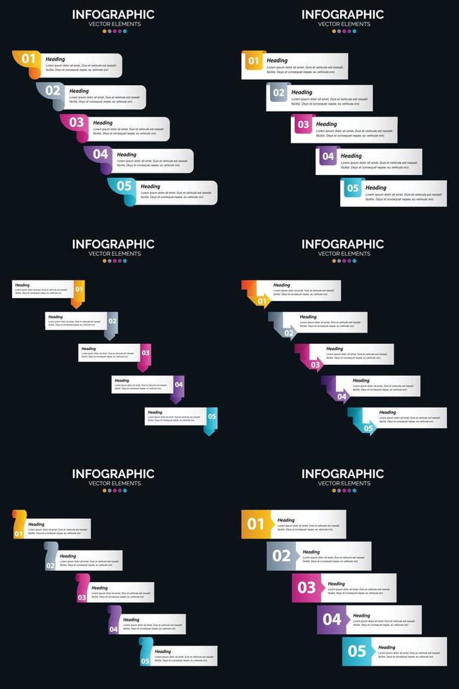 Vector 6 Infographics Pack Presentation slide template 5 Steps cycle diagrams and timelines