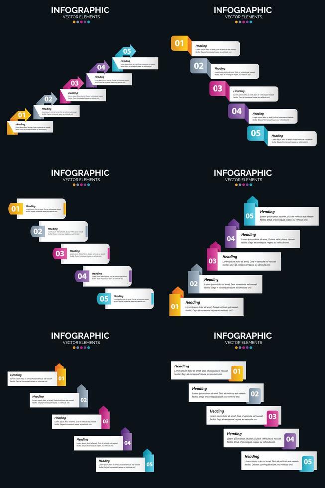 Vector 6 Infographics Pack Presentation slide template 5 Steps cycle diagrams and timelines