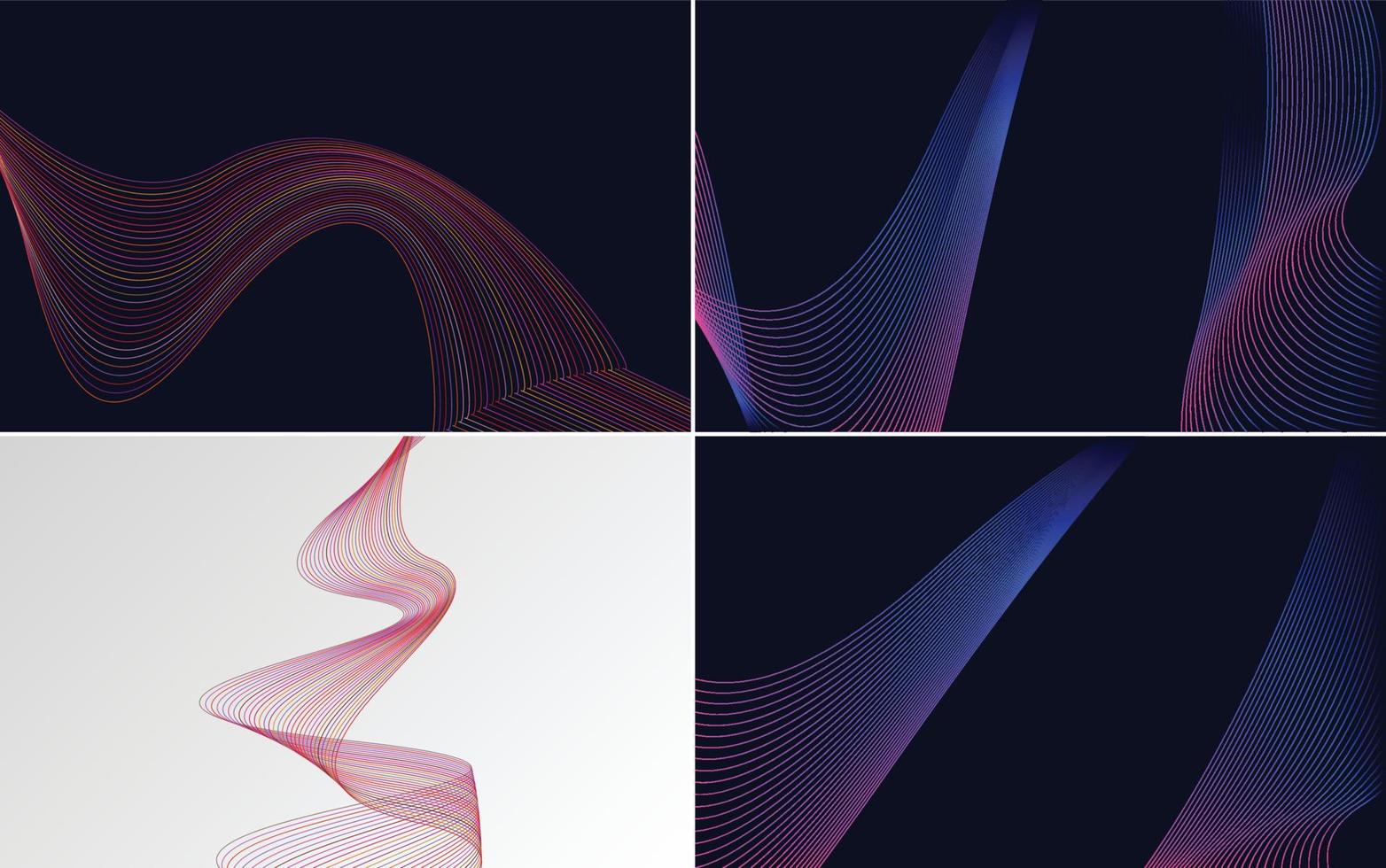 Set of 4 geometric wave pattern background Abstract waving line vector