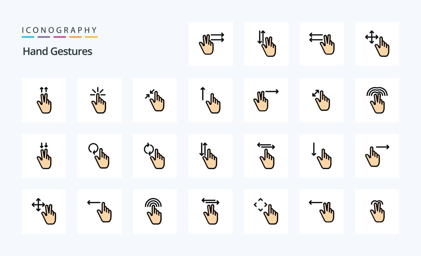 25 Hand Gestures Line Filled Style icon pack vector