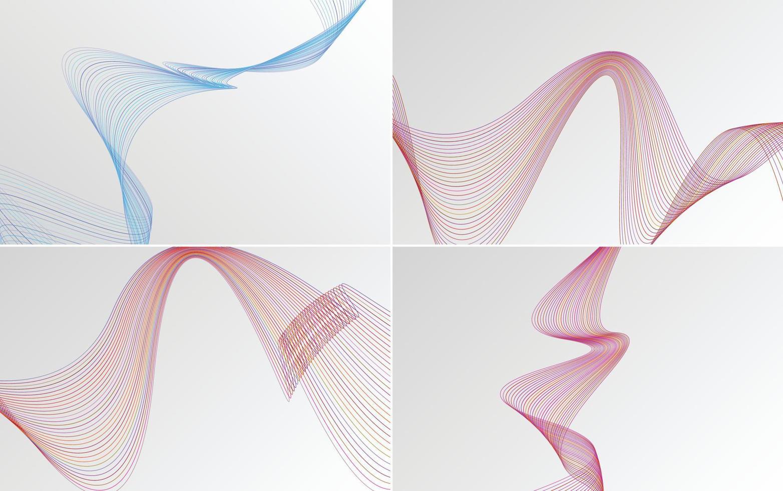 Set of 4 geometric wave pattern background Abstract waving line vector