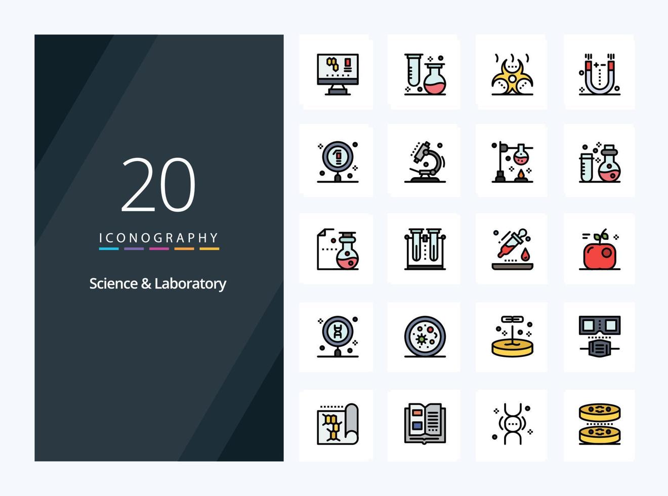 20 Science line Filled icon for presentation vector