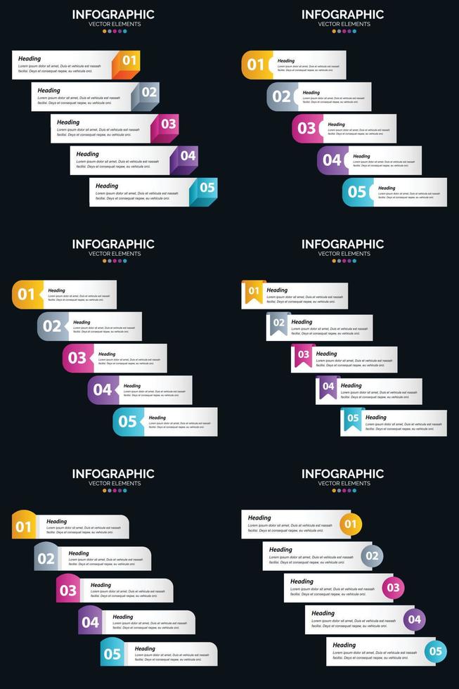 Vector 6 Infographics Pack Presentation slide template 5 Steps cycle diagrams and timelines