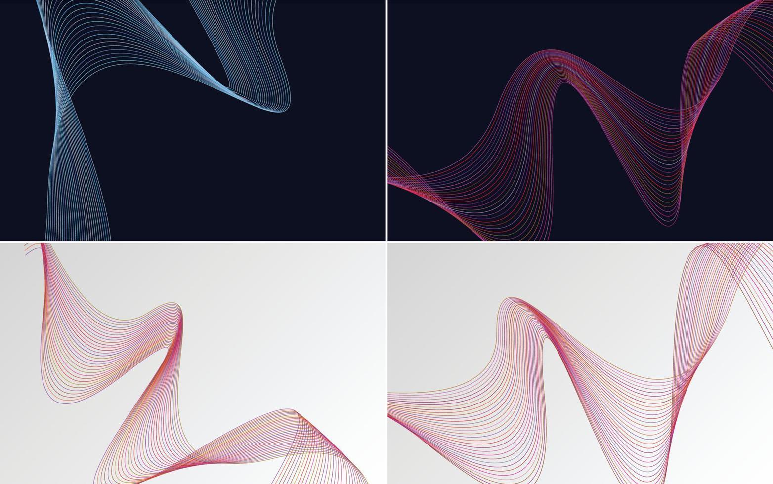 Set of 4 geometric wave pattern background Abstract waving line vector