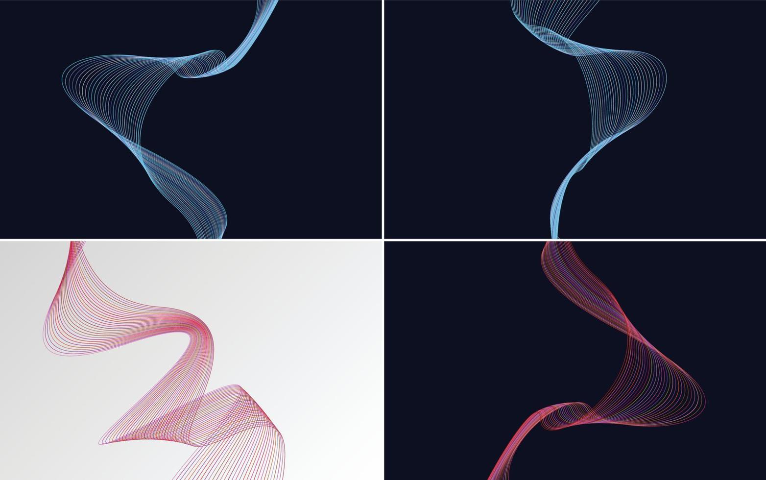 Set of 4 geometric wave pattern background Abstract waving line vector