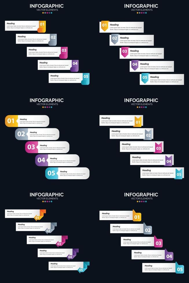 Vector 6 Infographics Pack Presentation slide template 5 Steps cycle diagrams and timelines
