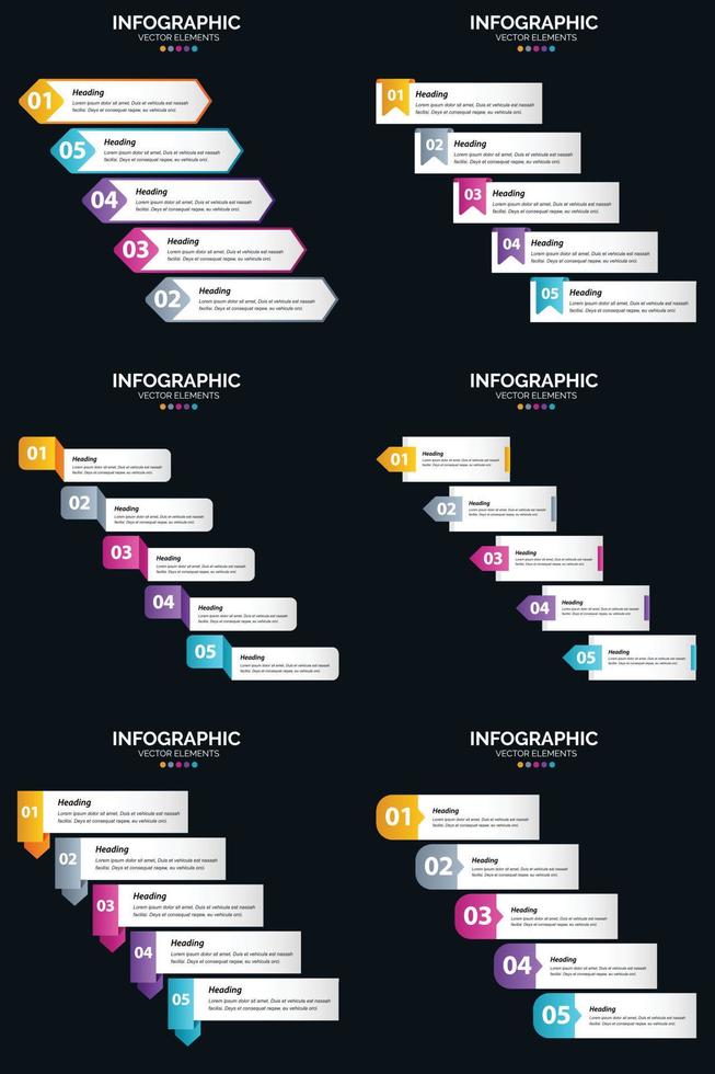 Vector 6 Infographics Pack Presentation slide template 5 Steps cycle diagrams and timelines