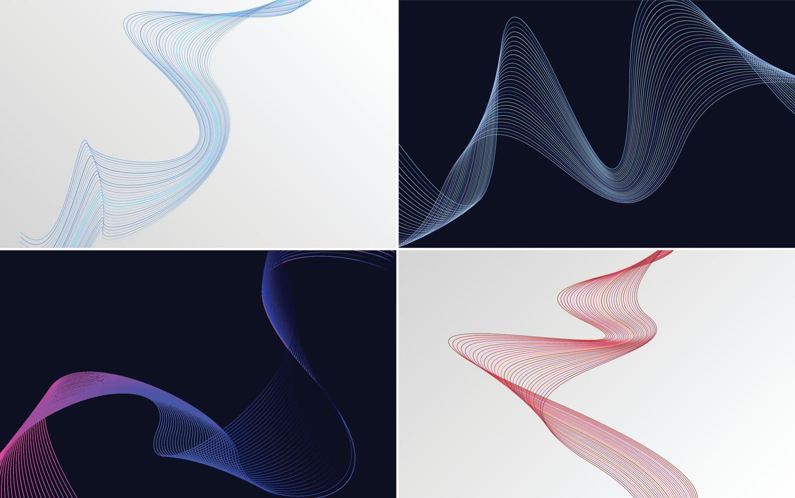 Set of 4 geometric wave pattern background Abstract waving line vector