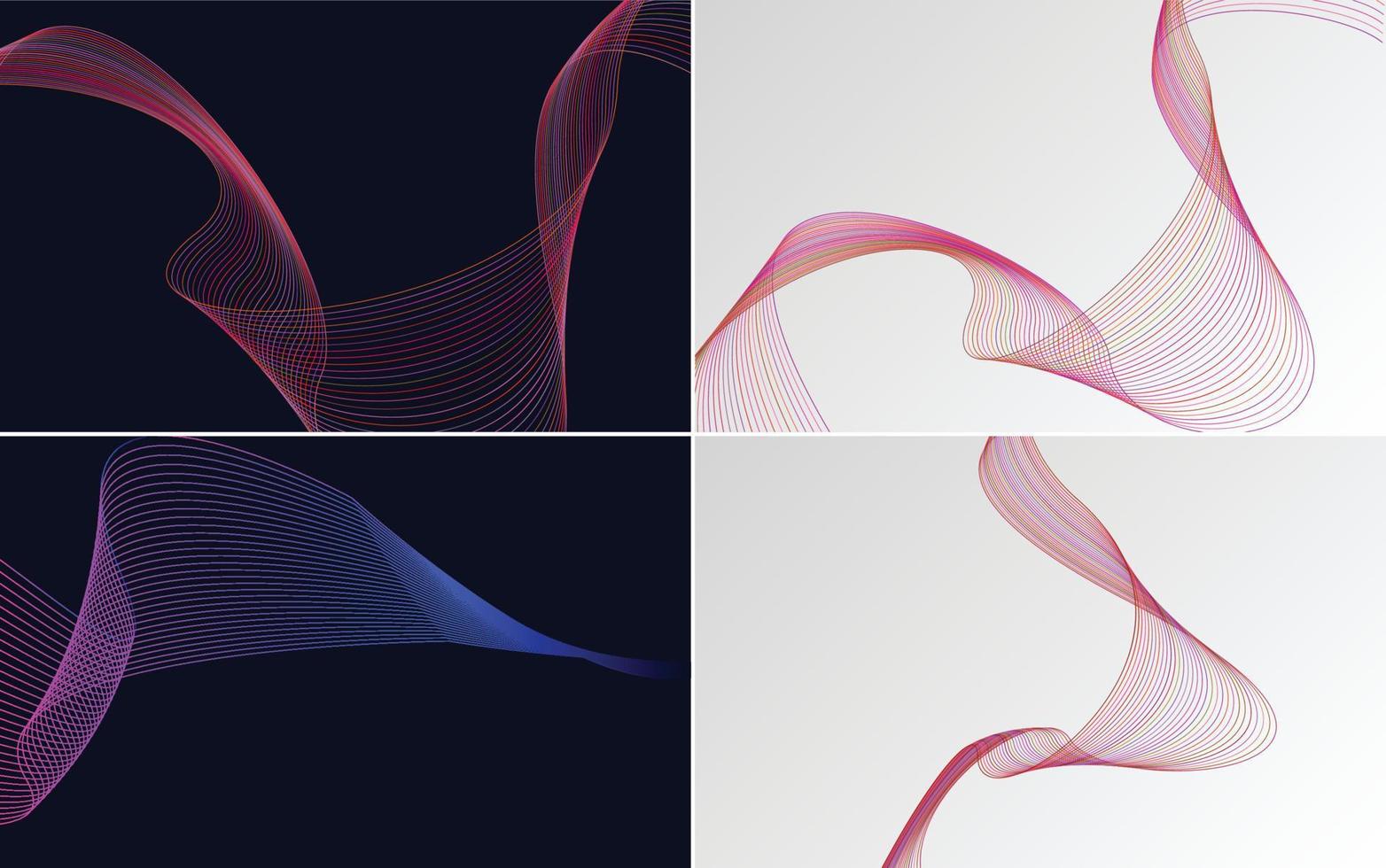 Set of 4 geometric wave pattern background Abstract waving line vector