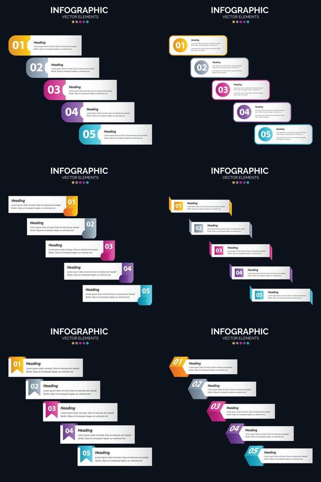 Vector 6 Infographics Pack Presentation slide template 5 Steps cycle diagrams and timelines
