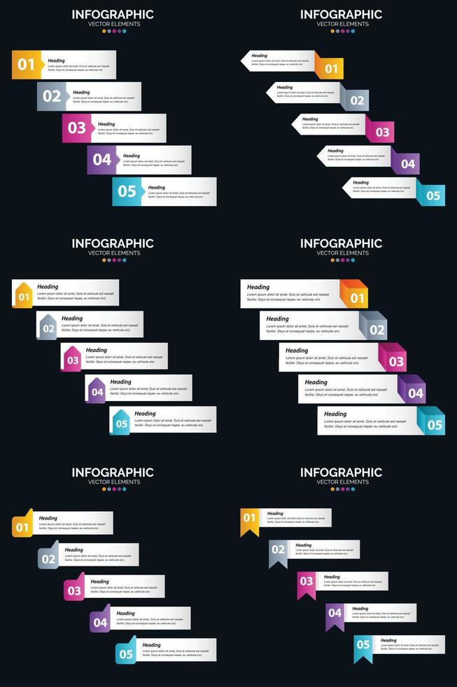 Vector 6 Infographics Pack Presentation slide template 5 Steps cycle diagrams and timelines