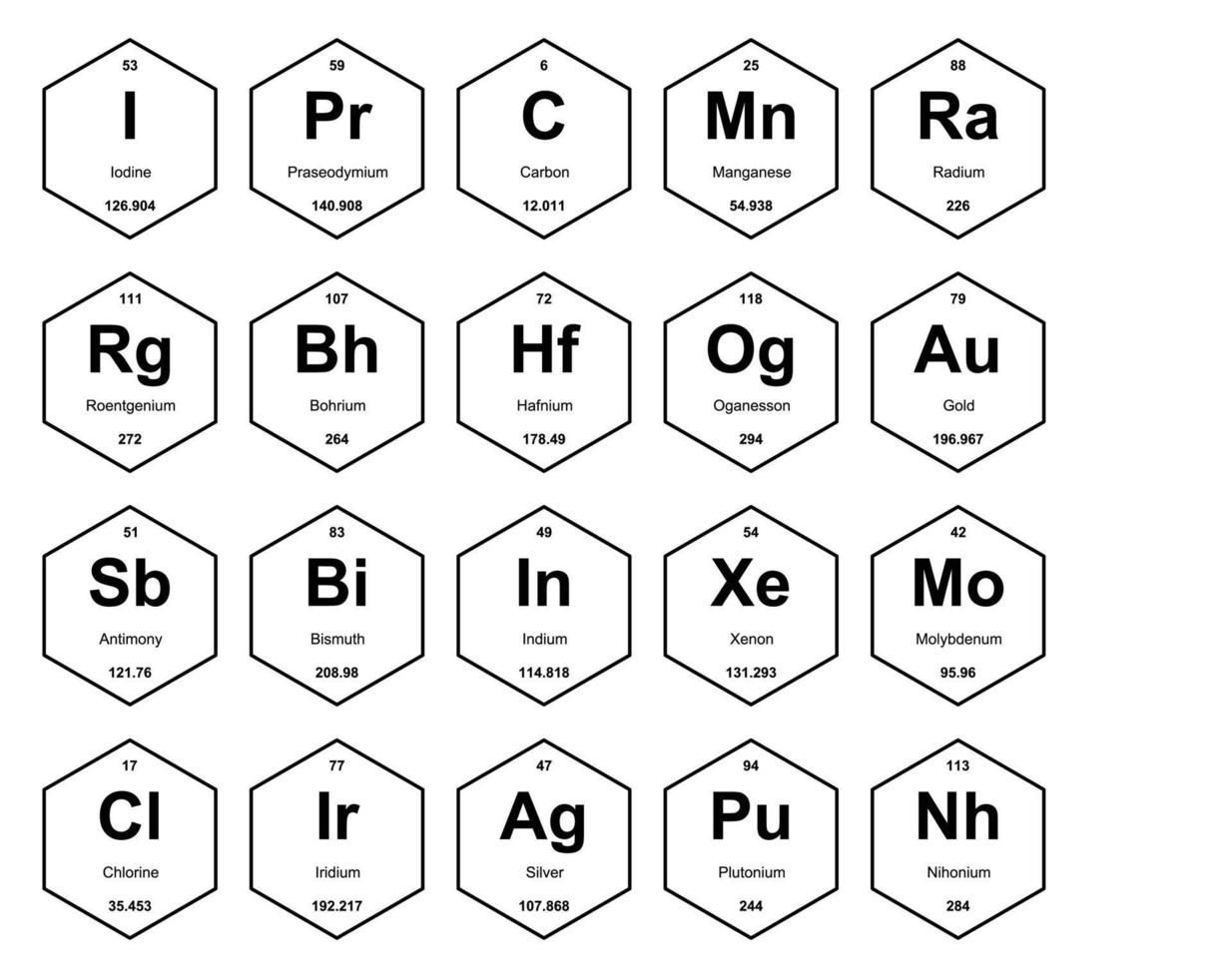 20 Preiodic table of the elements Icon Pack Design vector