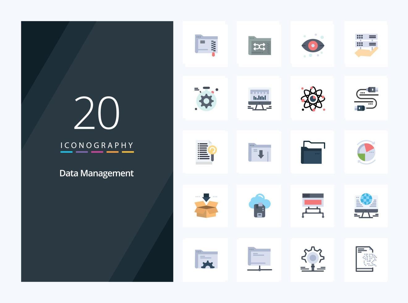 20 Data Management Flat Color icon for presentation vector