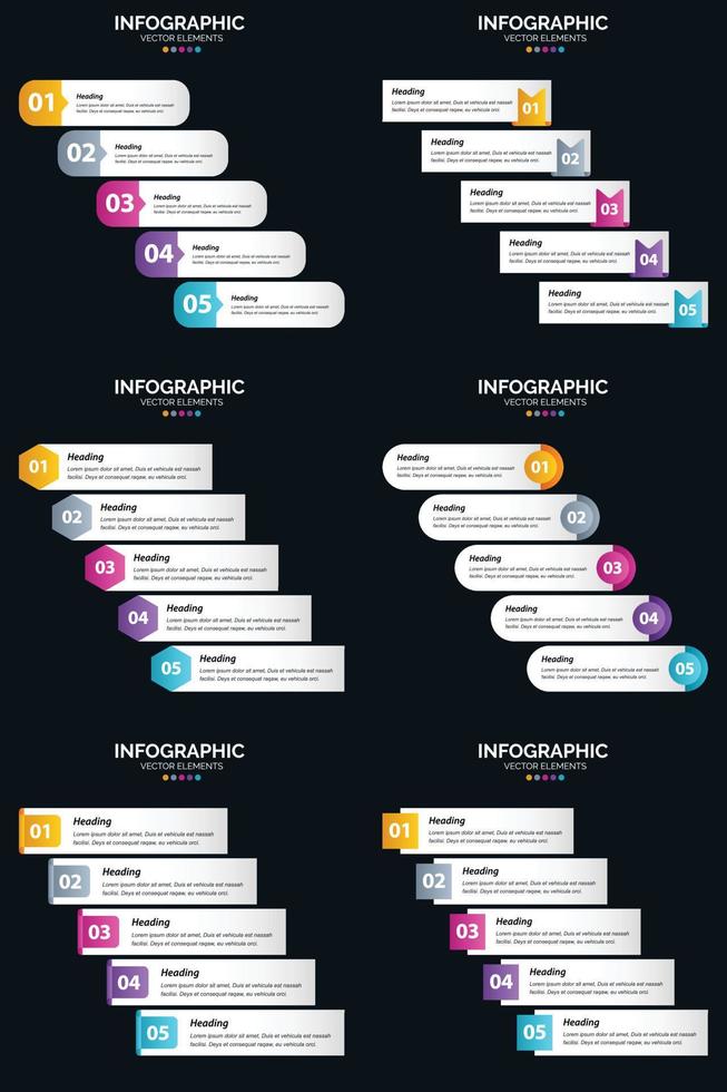 Vector 6 Infographics Pack Presentation slide template 5 Steps cycle diagrams and timelines