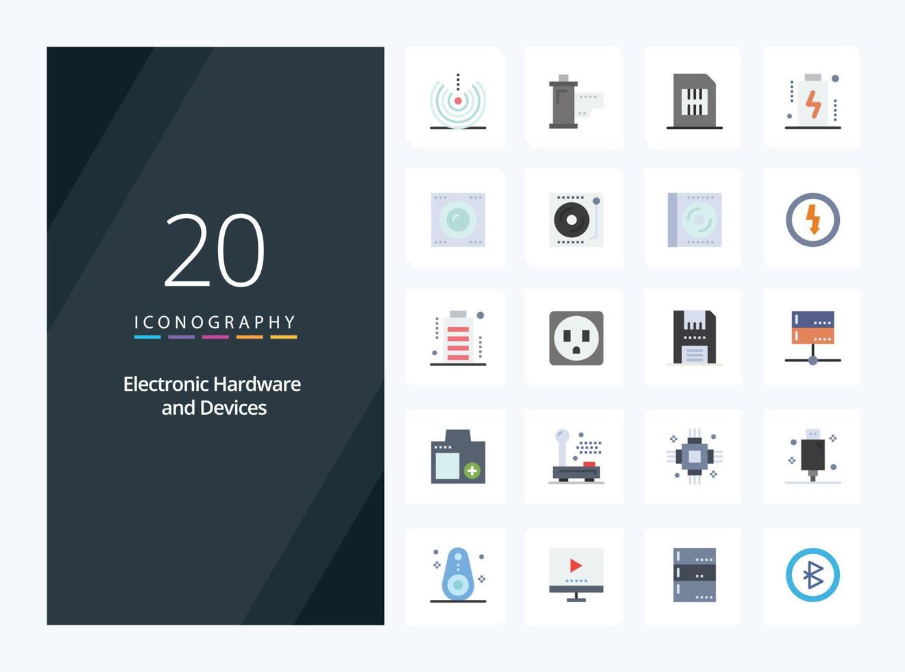 20 Devices Flat Color icon for presentation vector