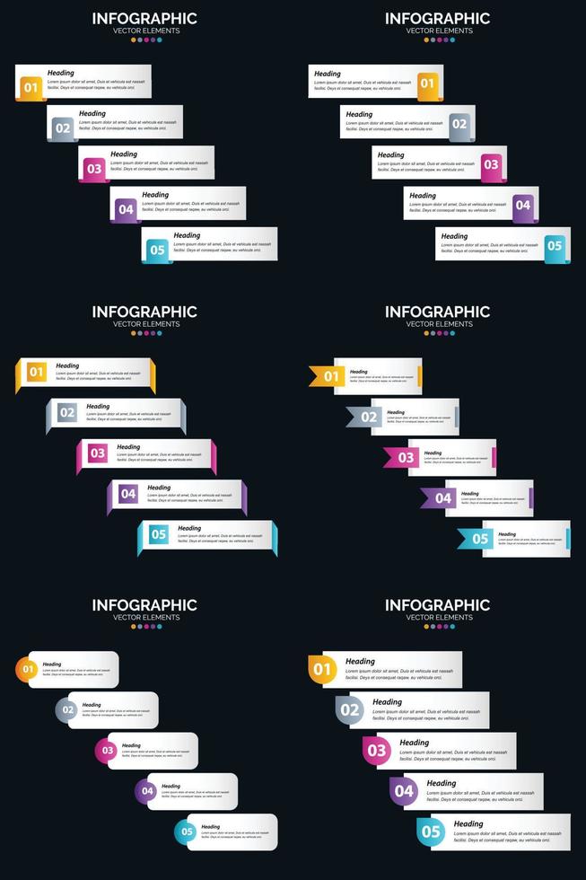 Vector 6 Infographics Pack Presentation slide template 5 Steps cycle diagrams and timelines
