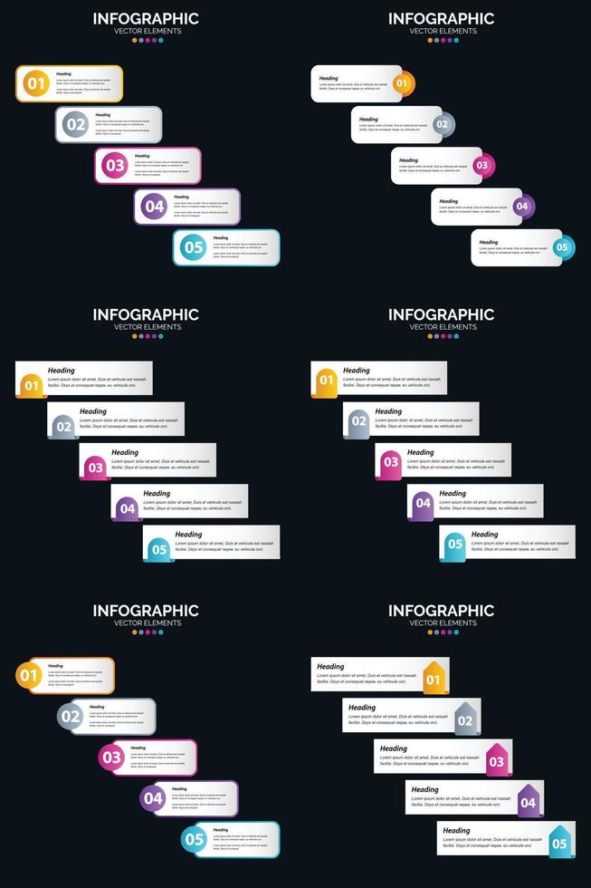 Vector 6 Infographics Pack Presentation slide template 5 Steps cycle diagrams and timelines