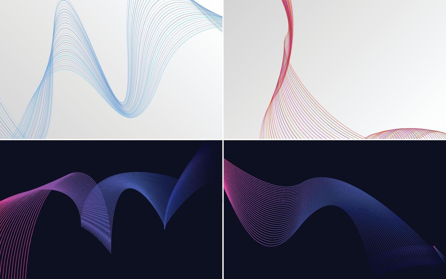 Set of 4 geometric wave pattern background Abstract waving line vector