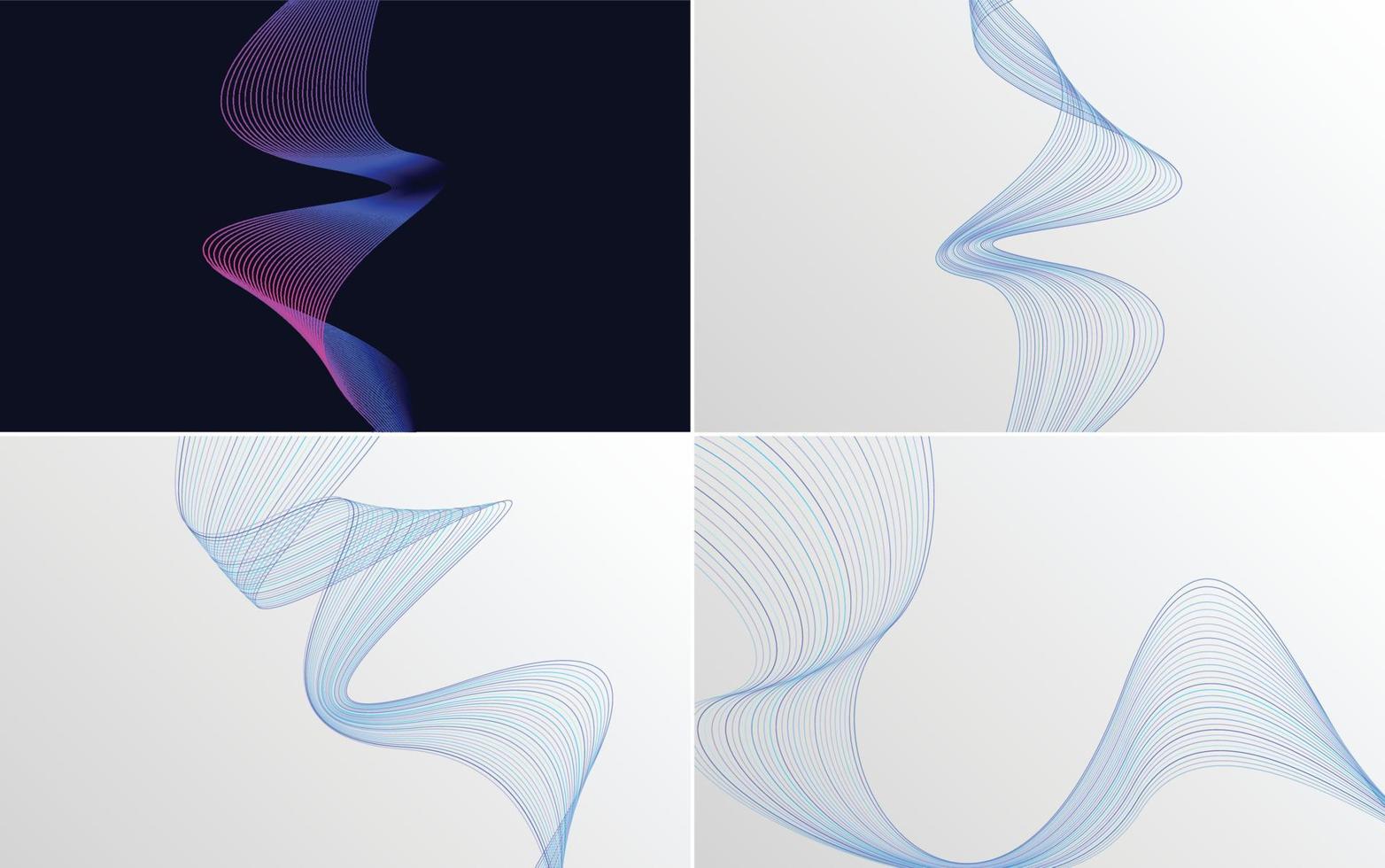 Set of 4 geometric wave pattern background Abstract waving line vector