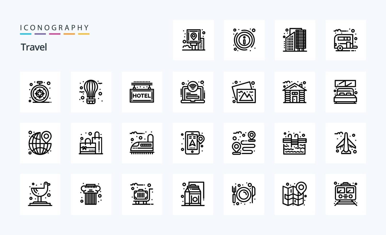 paquete de iconos de 25 líneas de viaje vector