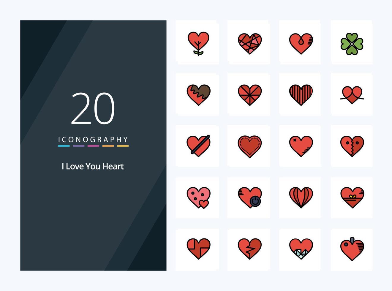 20 Heart line Filled icon for presentation vector