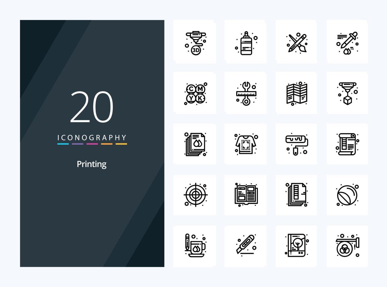 20 Printing Outline icon for presentation vector