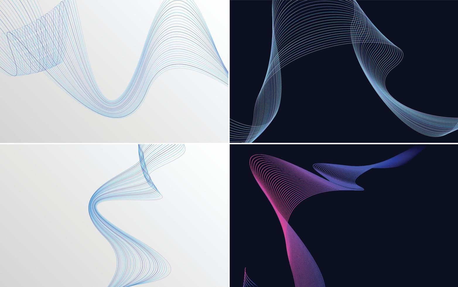 Set of 4 geometric wave pattern background Abstract waving line vector