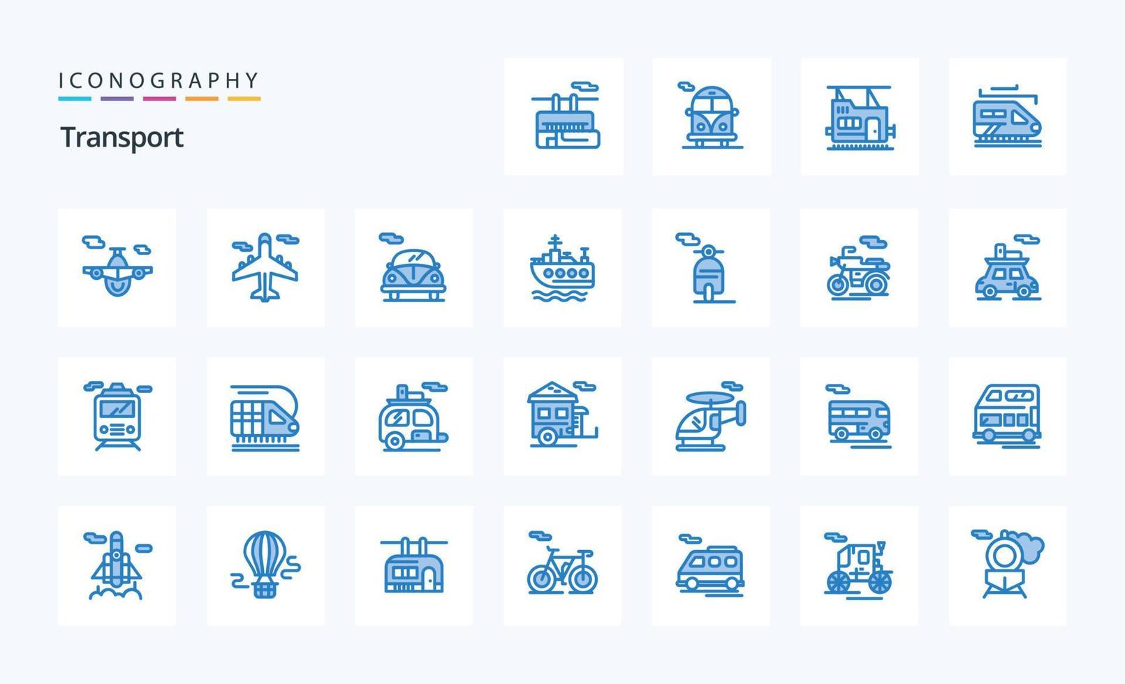 paquete de 25 iconos de transporte azul vector