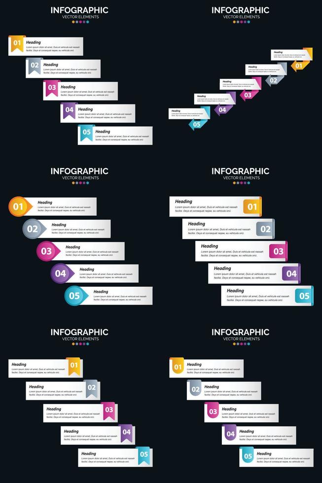 Vector 6 Infographics Pack Presentation slide template 5 Steps cycle diagrams and timelines