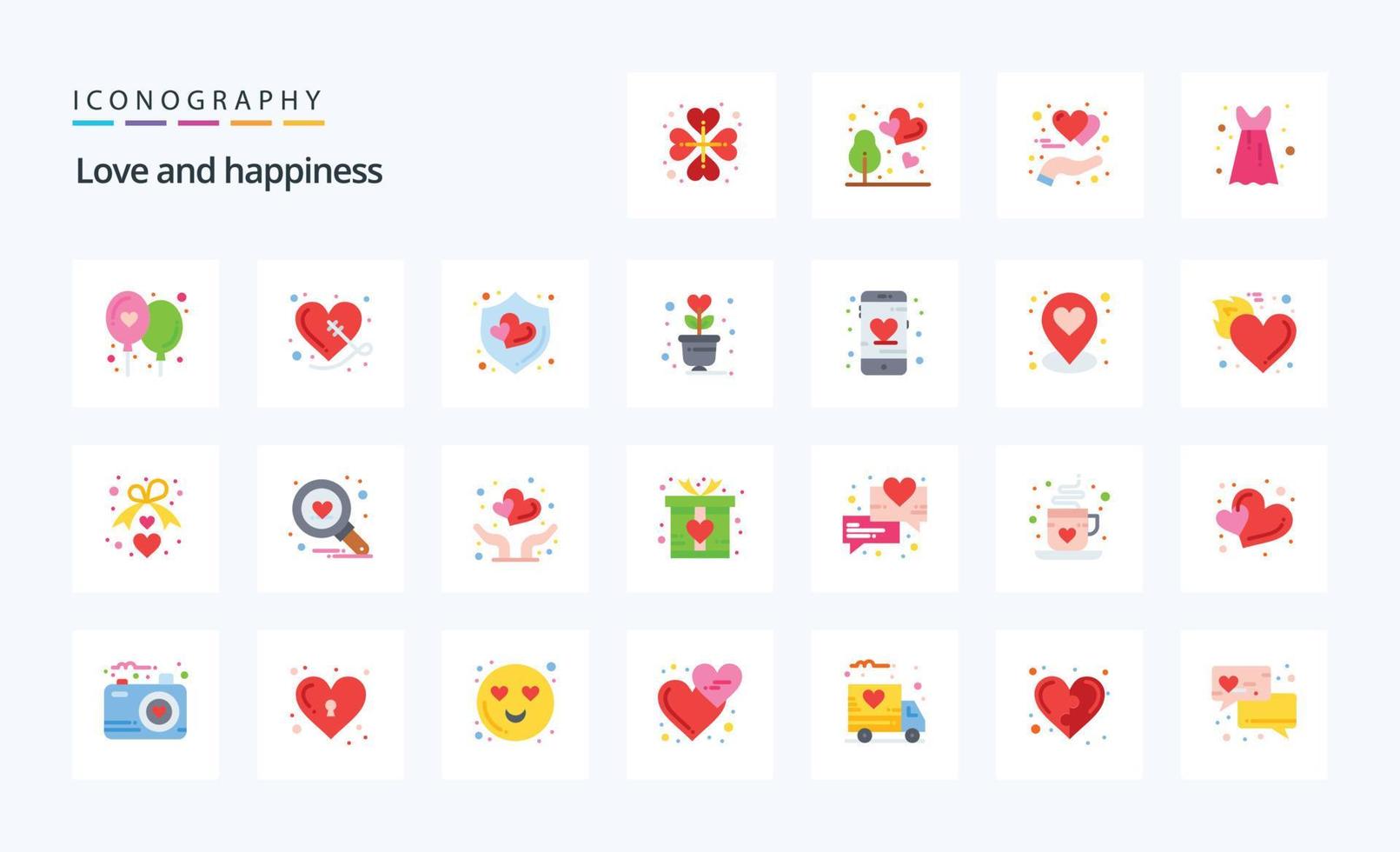 paquete de iconos de 25 colores planos de amor vector