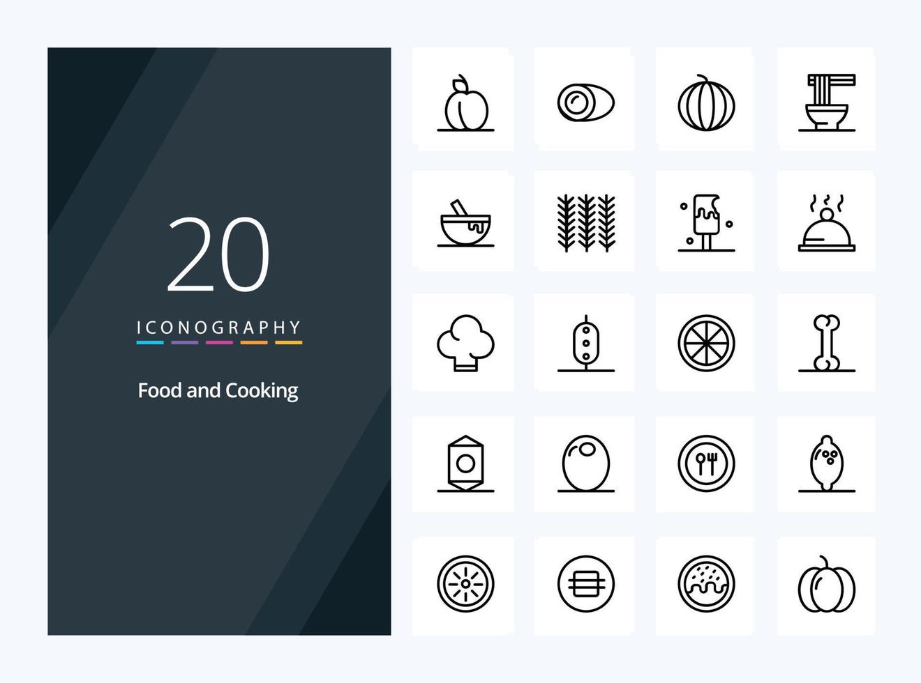 20 Food Outline icon for presentation vector