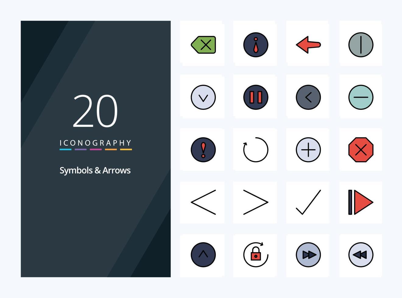 20 Symbols  Arrows line Filled icon for presentation vector