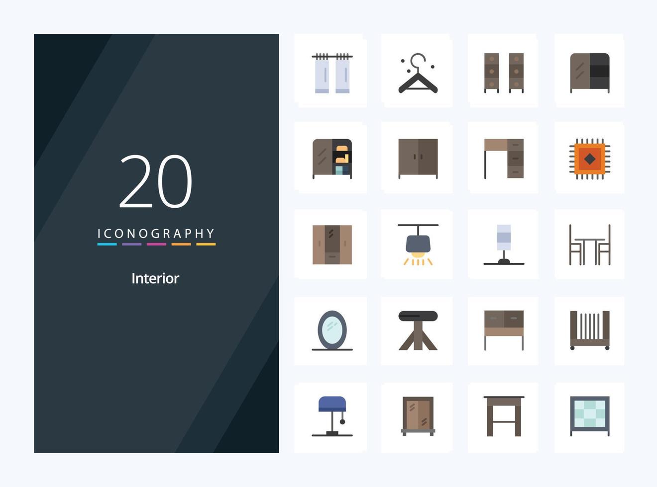 20 Interior Flat Color icon for presentation vector