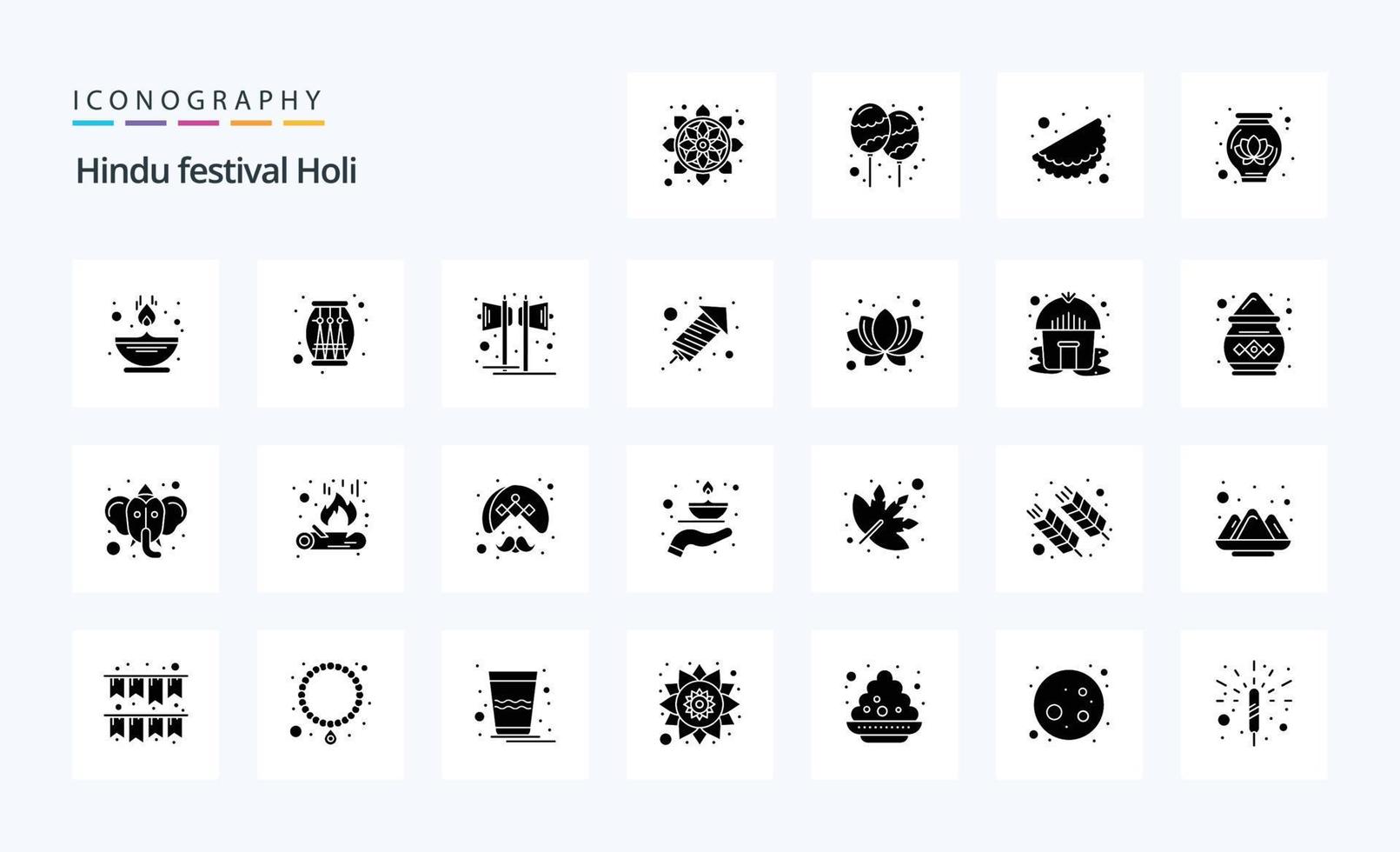 25 Holi Solid Glyph icon pack vector