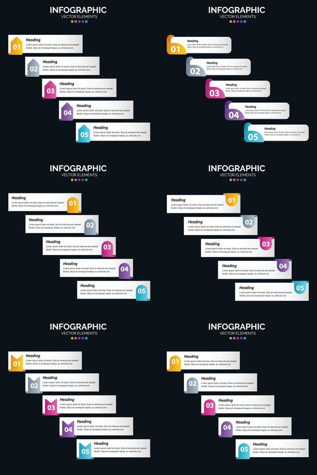 Vector 6 Infographics Pack Presentation slide template 5 Steps cycle diagrams and timelines