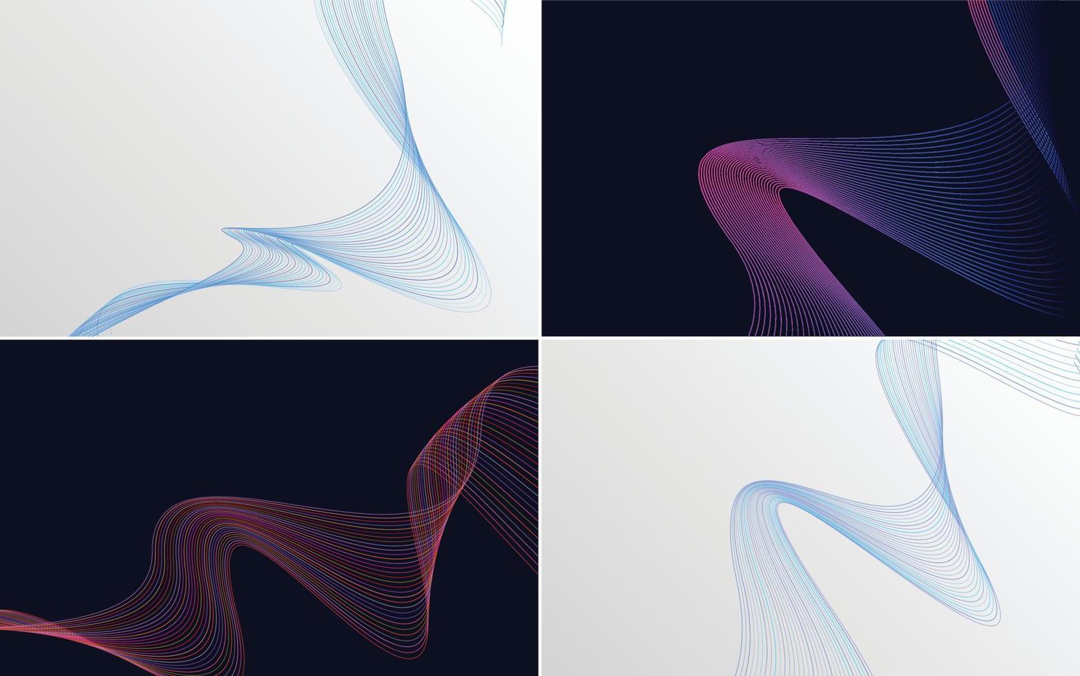 Set of 4 geometric wave pattern background Abstract waving line vector