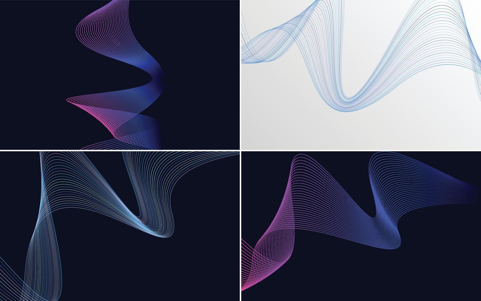 Set of 4 geometric wave pattern background Abstract waving line vector