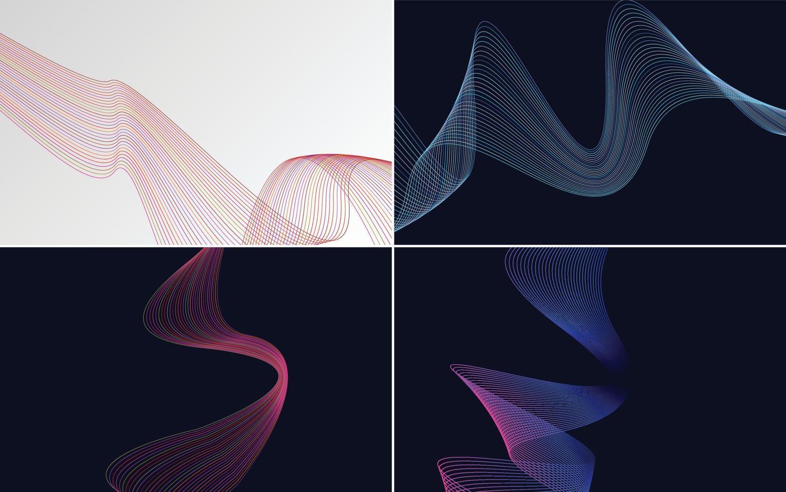 Set of 4 geometric wave pattern background Abstract waving line vector