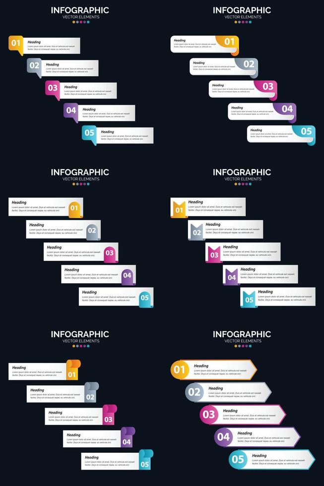 Vector 6 Infographics Pack Presentation slide template 5 Steps cycle diagrams and timelines