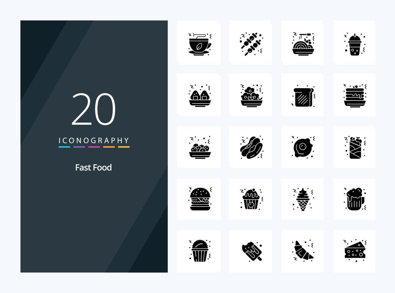 20 Fast Food Solid Glyph icon for presentation vector