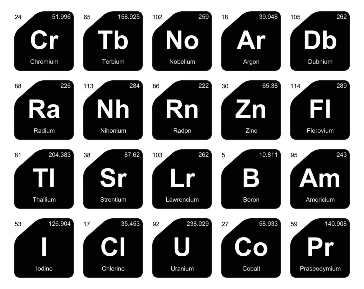 diseño de paquete de iconos de 20 tablas preiodicas de los elementos vector