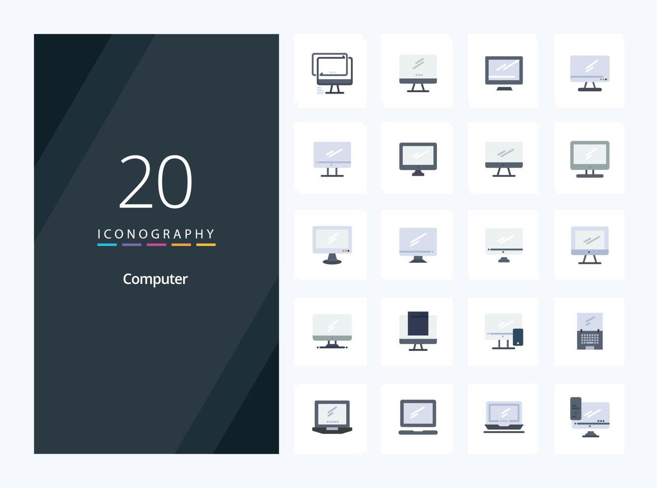 20 Computer Flat Color icon for presentation vector