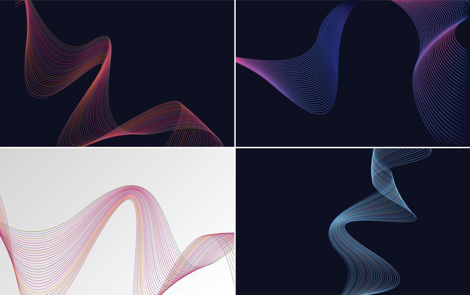 Set of 4 geometric wave pattern background Abstract waving line vector