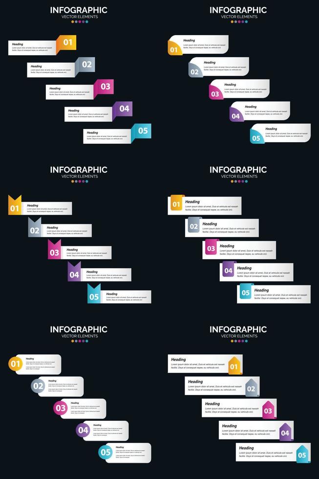 Vector 6 Infographics Pack Presentation slide template 5 Steps cycle diagrams and timelines