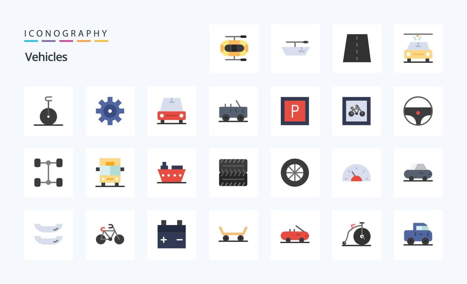 25 Vehicles Flat color icon pack vector