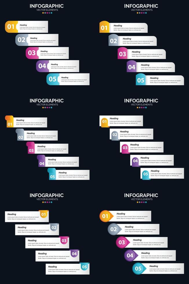 Vector 6 Infographics Pack Presentation slide template 5 Steps cycle diagrams and timelines