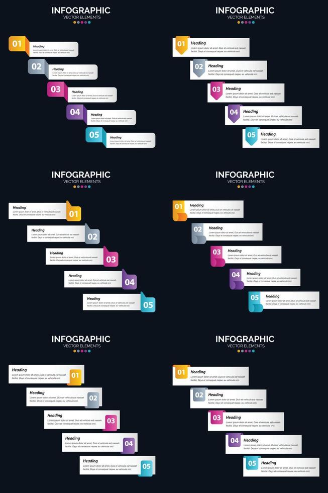Vector 6 Infographics Pack Presentation slide template 5 Steps cycle diagrams and timelines