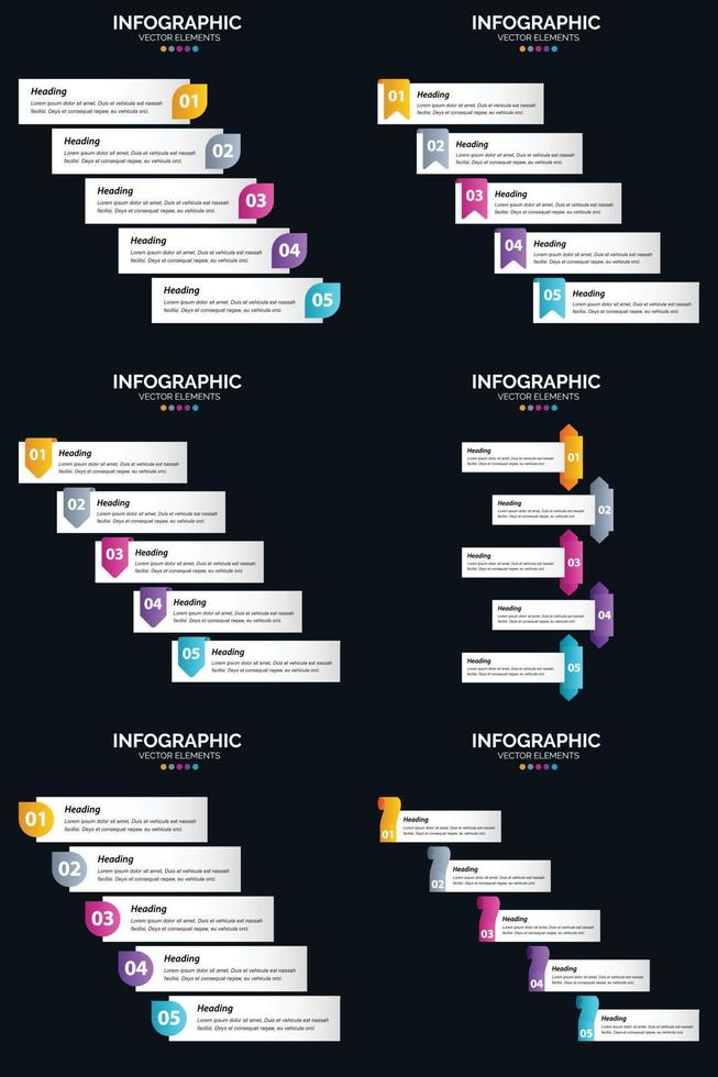 Vector 6 Infographics Pack Presentation slide template 5 Steps cycle diagrams and timelines